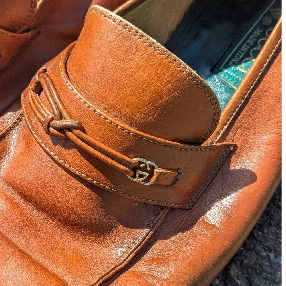 Vintage Gucci Horsebit Loafers Brown Leather GG Made in Italy EU 43 M